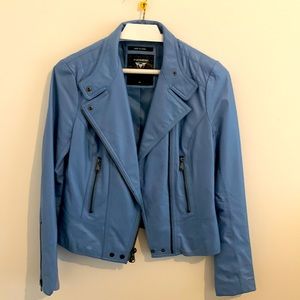 Blue leather jacket